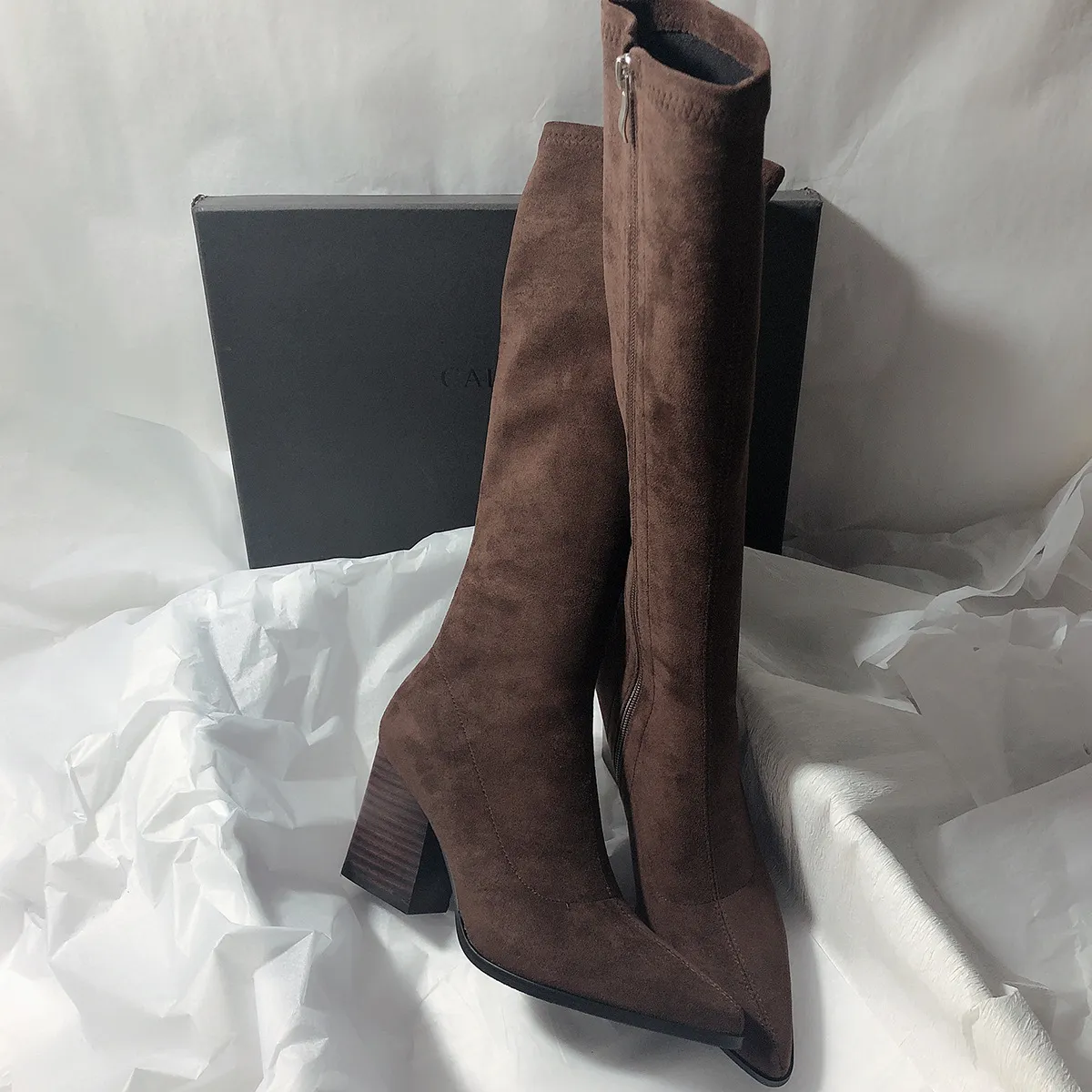Long Cylinder Side Zipper French Thin Retro British Wind Tip High With New Long Boots Woman HZ0115