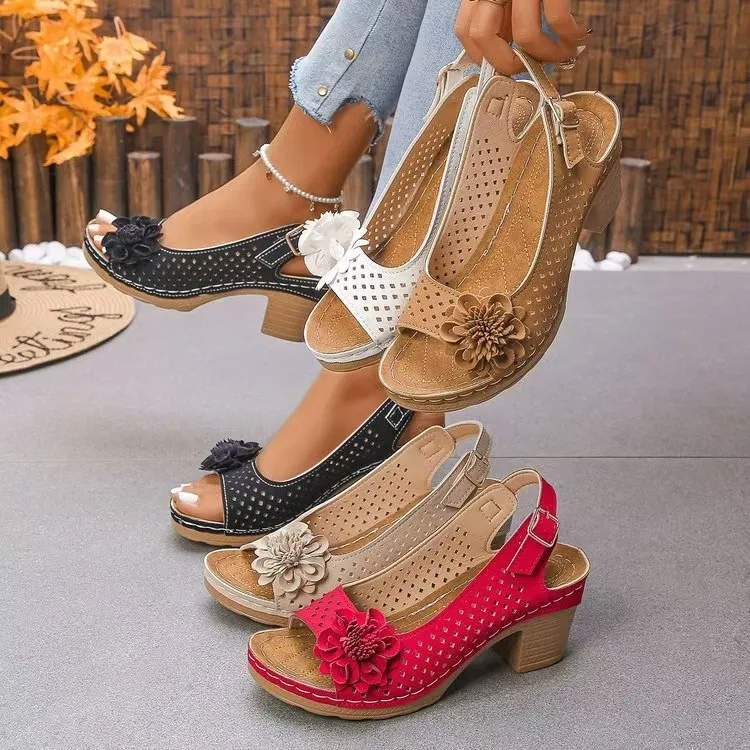 2025 Summer New Women's Slope And Thick-Soled Sandals Large-Size Fish Mouth Slope And Word Slope Heel Sandals HZ0115