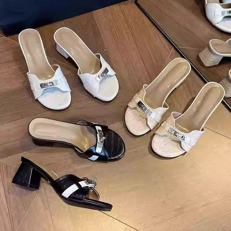 Slippers Women 2025 Summer New French Word With Round Head Thick And Cool Drag Wearing Full-Bodled High-Heeled Shoes HZ0115