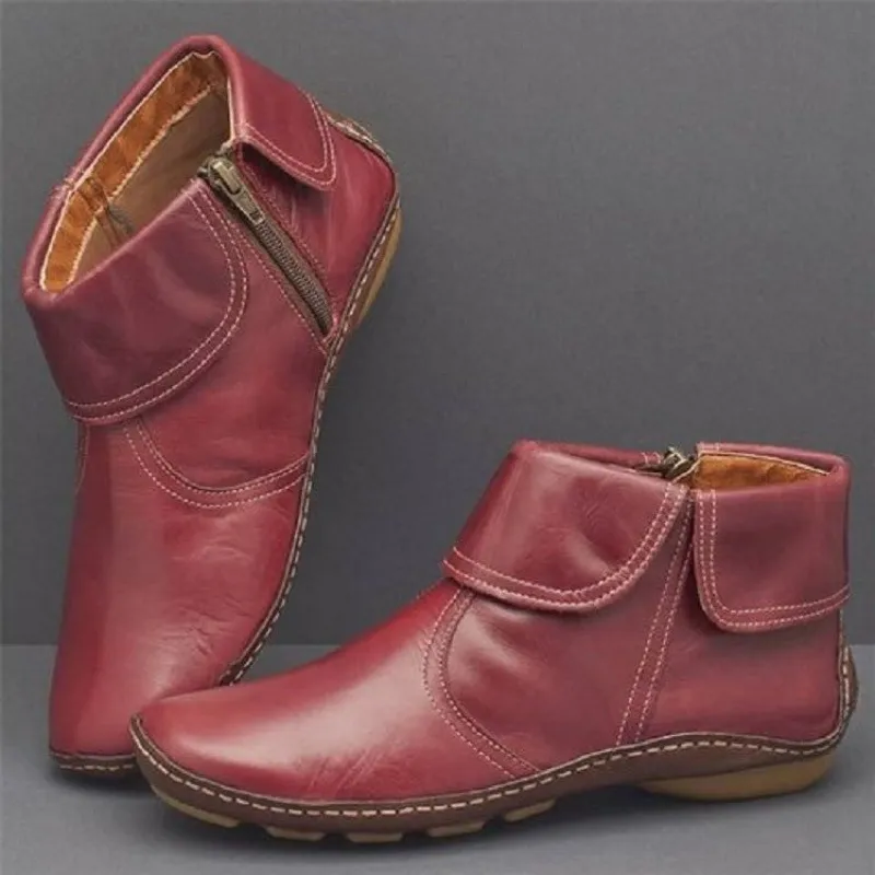 2025 Women's Shoes Round Head Side Zipper Martin Boots Casual Women's Leather Boots Large Size HZ0115