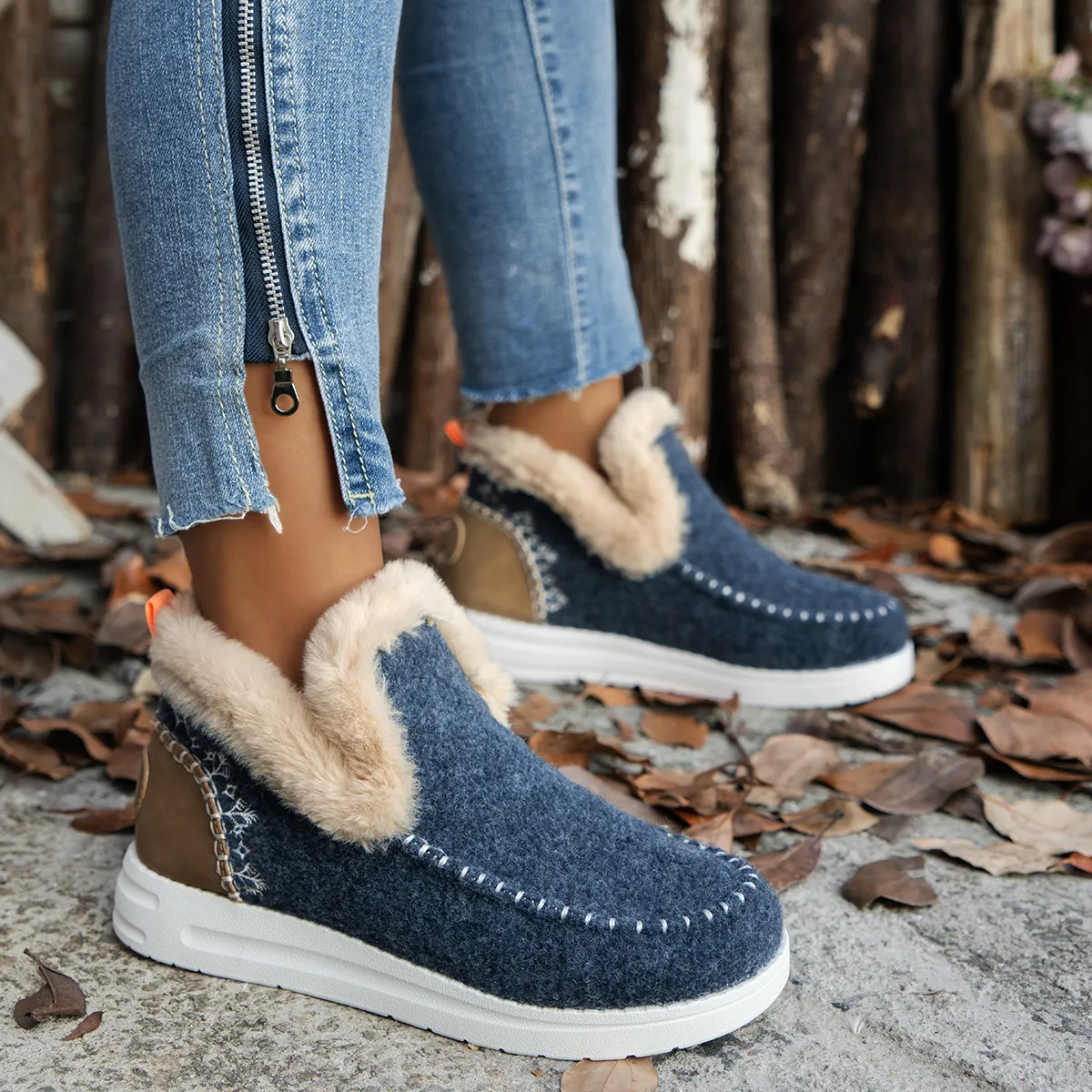 2025 New Winter Women's Cotton Shoes Plus Plus Thick Hair Side Warm Cotton Shoes Women's Shoes HZ0115
