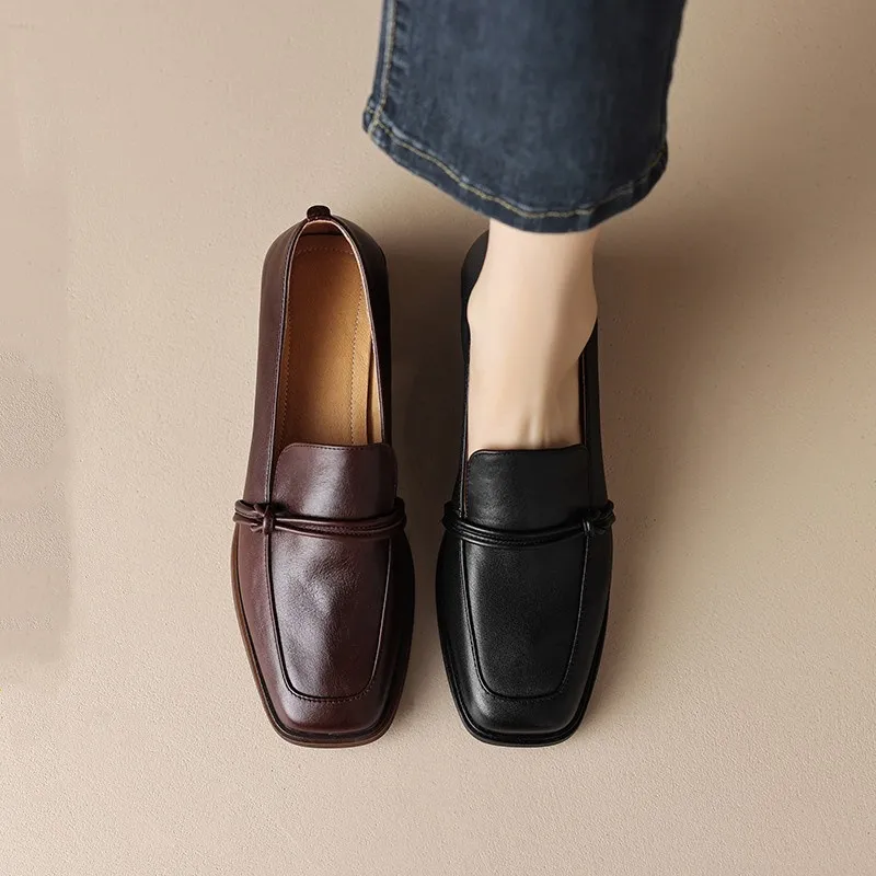 Giant Light ~ Fang Head Lefu Shoes Women Retro English Small Leather Shoes New Heel Single Shoes HZ0115