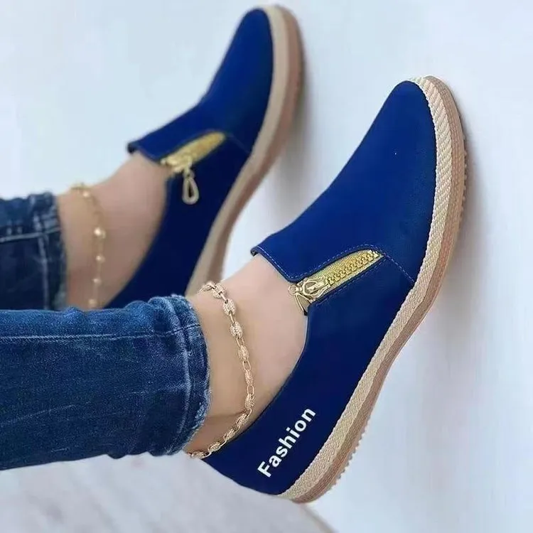 New Large-Size Zipper Casual Single Women's Shoes 2025 Spring And Autumn Solid-Colored Loose Cake Bottom Linen Rope Canvas Shoes HZ0115