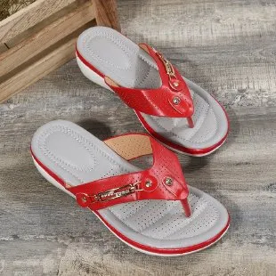 2025 Flip-Flop Metal Buckle Beach Sandals Women's Slope And Leisure Women's Cool Slippers Non-Slip Round Head New HZ0115