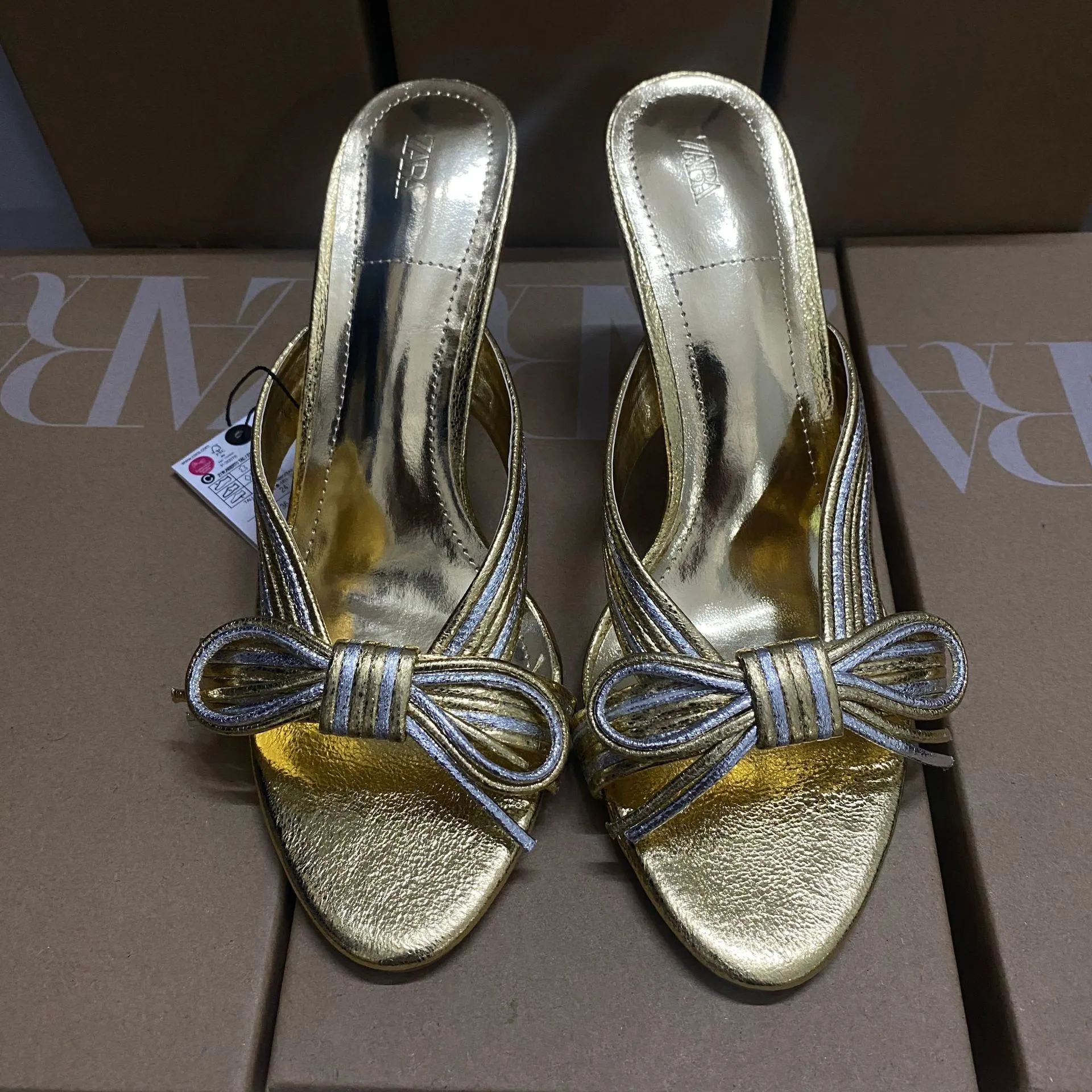 ZA Home 2025 Weaving Knot Wearing High Heel Slippers Temperament Exposed Toe Fish Mouth Large Size Sandals Women Women's Shoes Low Heel HZ0115