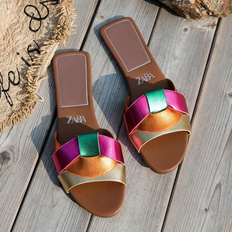 ZA Large-Size Slippers Women 2025 New Flat-Soled Sandals Trend One-???? Color Slippers HZ0115