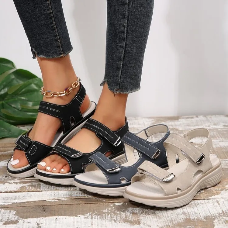2025 New Summer Women's Shoes Large-Size Thick-Sed Casual Sandals With Magic Stickers Women's Shoes HZ0115