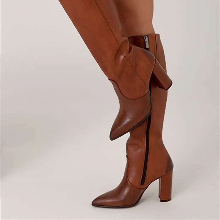 Dropshopping2025 Winter New Fashion High-Tend Size 40-43 Pointed Side Zipper High-Sleest Girl HZ0115