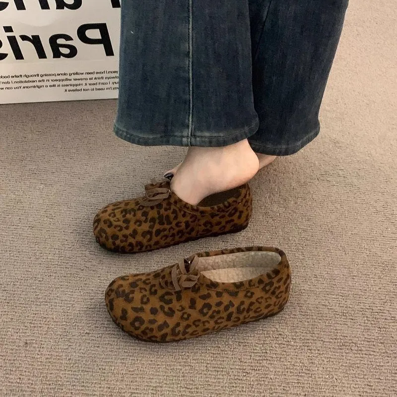 Burken Shoes Wearing Autumn And Winter Evening Evening Wind To Increase The Thick Bottom Of The Leopard Plus Velvet Ugly Mouth Bean Cotton Shoes HZ0115