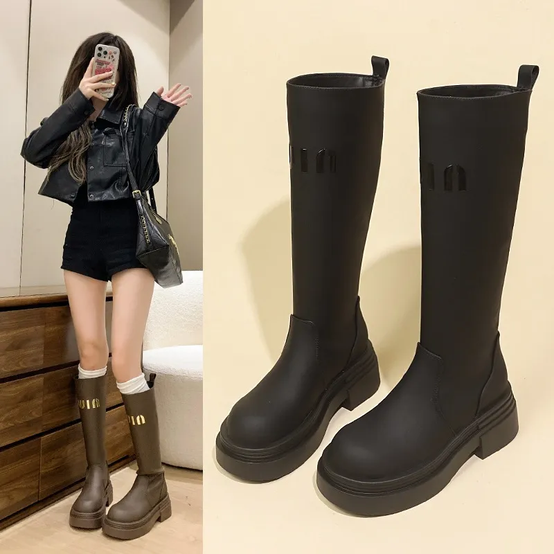 Long-Heeed Boots Women In The Autumn And Winter Of 2025 New Round Head Thick And But Knee Waterproof Small Thin Boots Women HZ0115