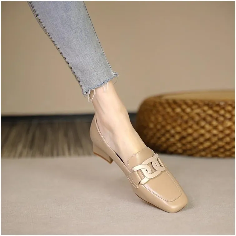Small Leather Shoes Female British Wind 2025 Spring And Autumn New Coarse Heel Single Shoes One Foot Pedalle Shoes Women's Heel HZ0115