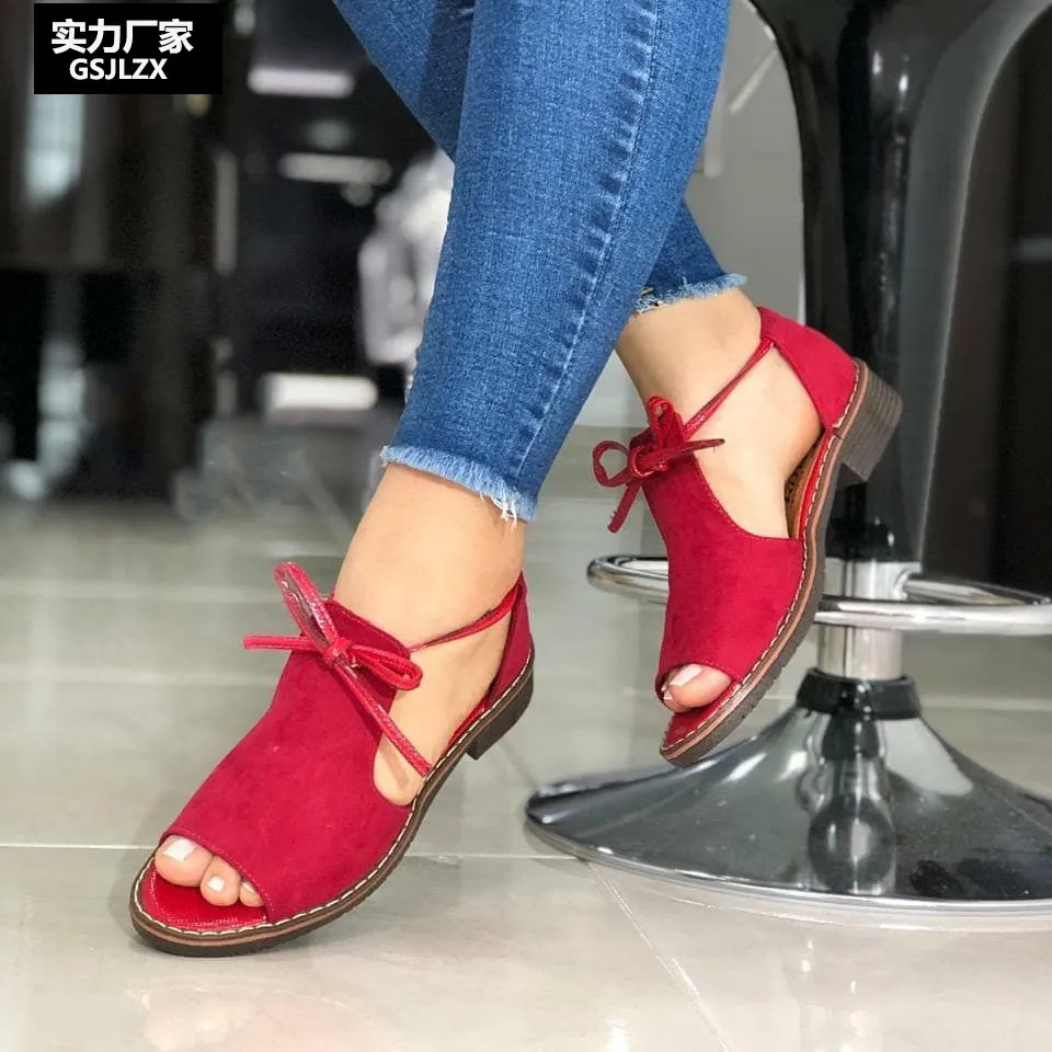 2025 Summer New Fish Mouth Lace Side Low Square Heel Large Size Women's Sandals Lady Sandals HZ0115