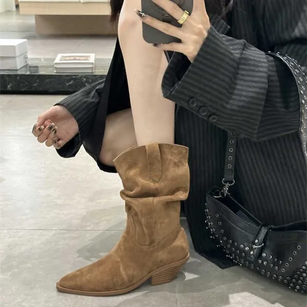 Autumn/Winter 2025 New Velvet Head Thick And Short Boots In The Boots High Heap Pile Of Western Cowboy Boots HZ0115