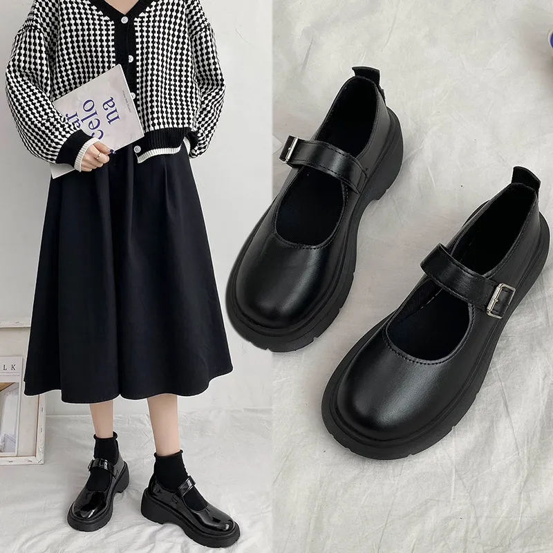 High-Heeled Women 2025 Autumn New Round Head Thick Heel Retro Leather Shoes Black Mary Treasure Shoes HZ0115
