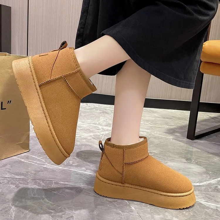 Snow Boots Women's 2025 New Thick Bottom With Tuff Tuff And Warm Short Boots Fashion Cotton Boots HZ0115