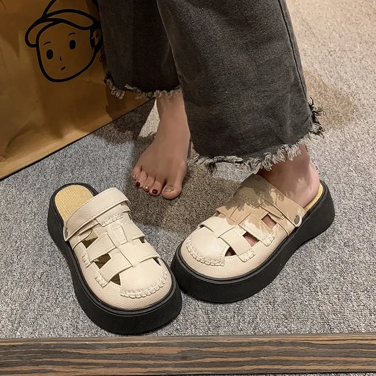 Thick Bottom Bag Head Slippers Women 2025 Spring And Summer New Fashion Two-Hole Shoes Casual Lazy Half Slippers HZ0115