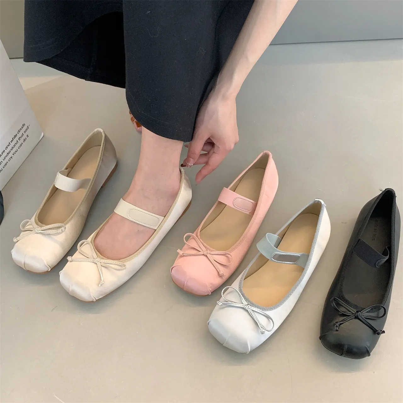 Gentle And Sweet Word With Bow Bean Shoes Female Flat Pig Nose Shoes Ballerina Single Shoes HZ0115