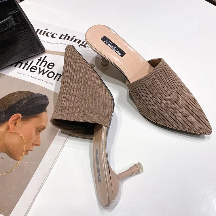 2025 Spring And Summer New Sharp-Headed Slippers Women's High-Hees And Fashion Flying Woven Outside Wearing Cold Slippers HZ0115