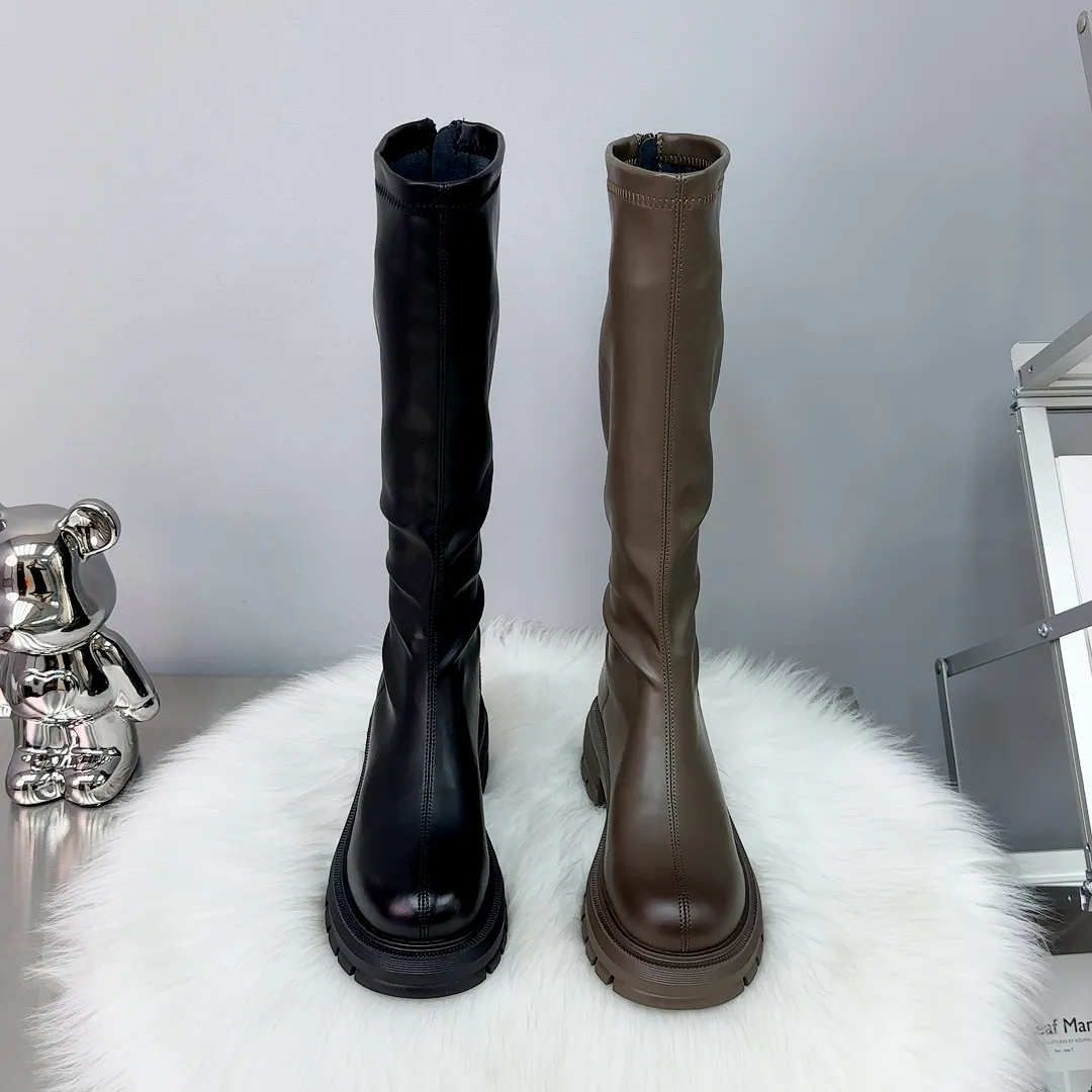 Long Boots 2025 Autumn High-Cvalry Knight Boots Thick Bottom Raised Women's Boots After Zipper Thin Boots HZ0115