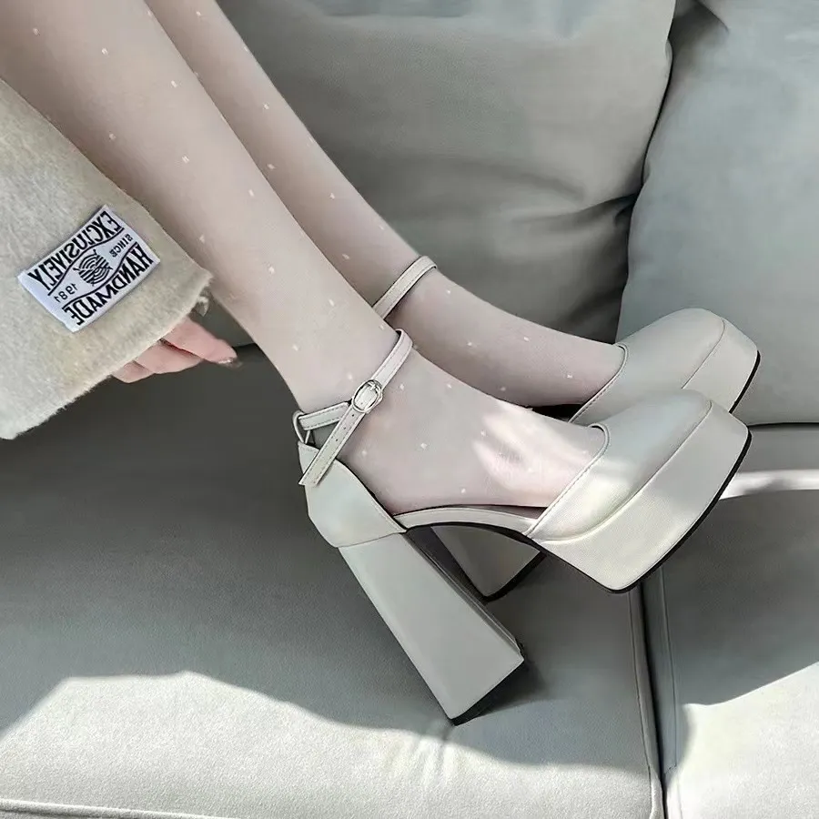 Mary Jane Coarse Heels Women 2025 New Fairy Wind Waterproof Table French One-Word Buckle Single Shoe HZ0115