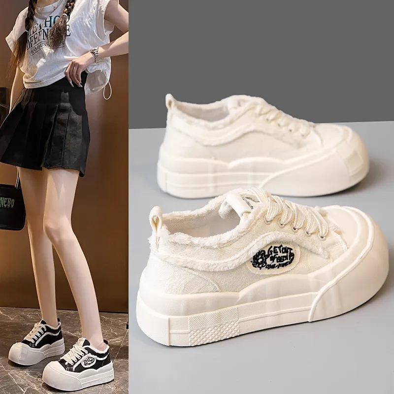 Thick Bottom Height And Low Help Canvas Shoes Women 2025 Spring New Small White Shoes Students Sports Leisure Shoes Tide HZ0115