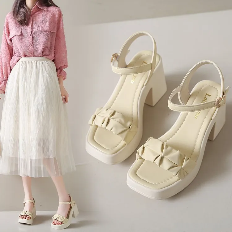High-Heeled Sandals Women 2025 New Summer Wear A Word With Coarse Heel Toe Fashion Sandals HZ0115