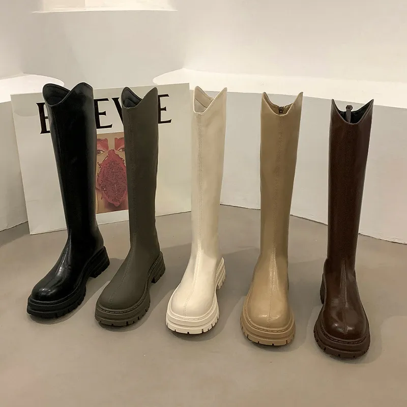 White Chelsea Boots Long Barrel Knight Boots 2025 New Martin Boots Autumn Winter Women's Shoes High-Heeled Long Boots HZ0115