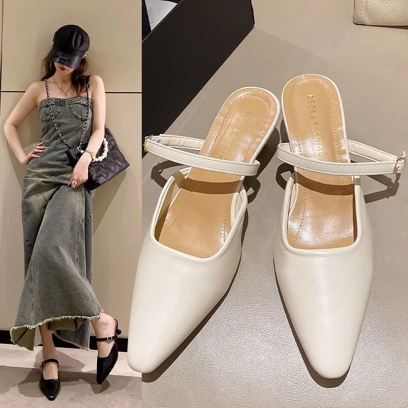 High-Heeled Women's New French Bag Head In The Summer Of 2025 With Cool Drag Pointed Shoes Wearing Slippers HZ0115