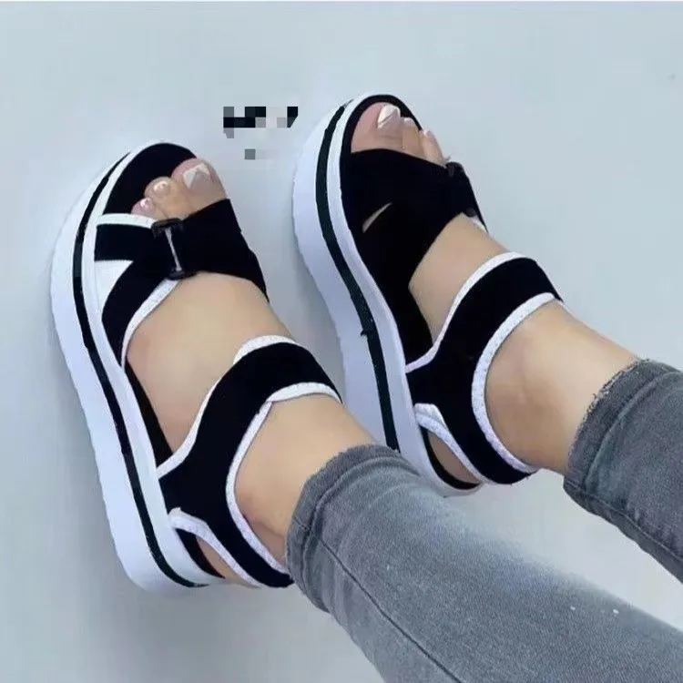 2025 New Summer Women's Thick-Soled Sandals Large-Size Fish Mouth With A Word Of Wearing Beach Sandals HZ0115