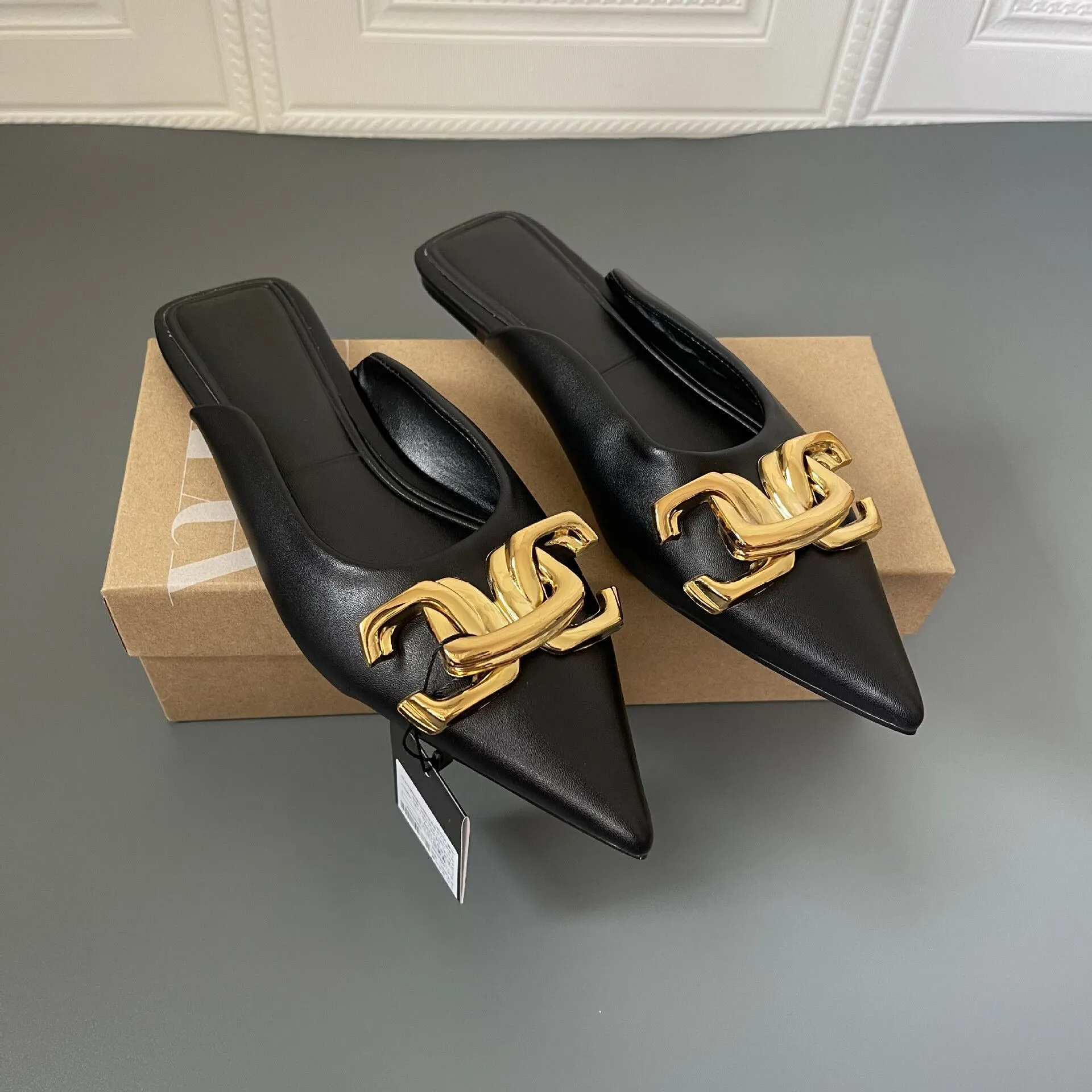 Spring And Autumn New Bag Head Half Dragging Tip Head Down Cool Drag Muller Shoes Lazy Half-Slippers Solid Color Large-Size Cool Drag HZ0115