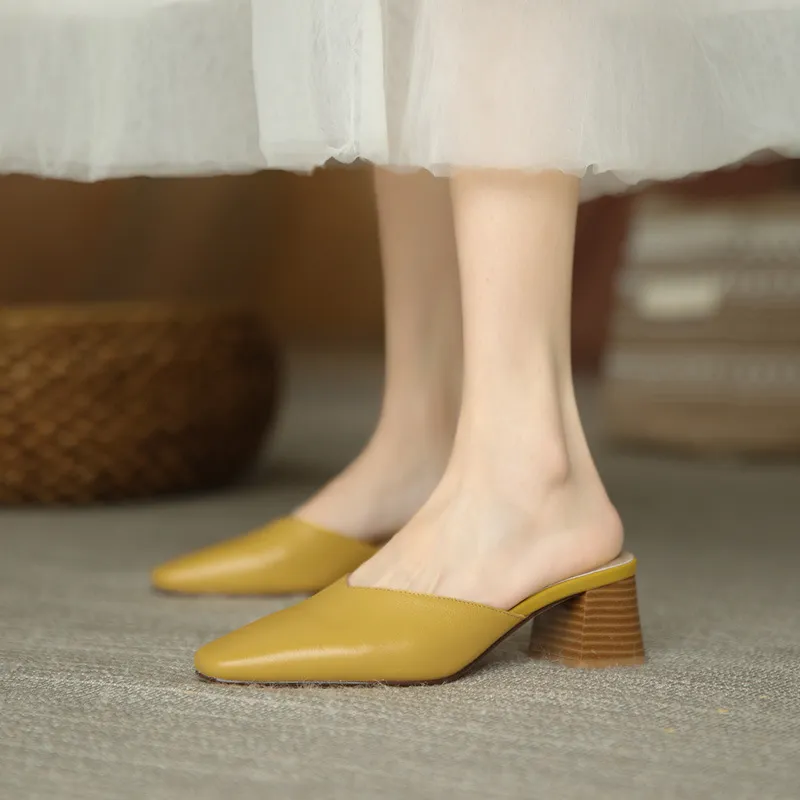 Vintage Coarse Half-Slippers Women's Summer New With A Catch-Up Cool Slippers Without Heel Muller Shoes Outside Wear HZ0115
