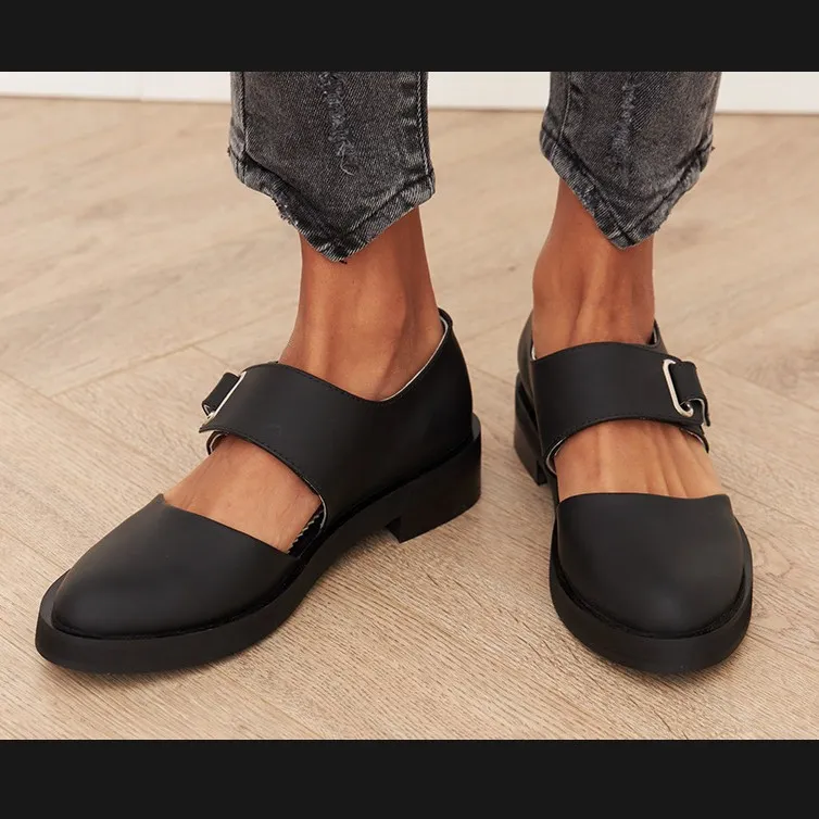 New 2025 Spring New Casual Low Heel Round Head Button Lady Size Single Shoe HZ0115