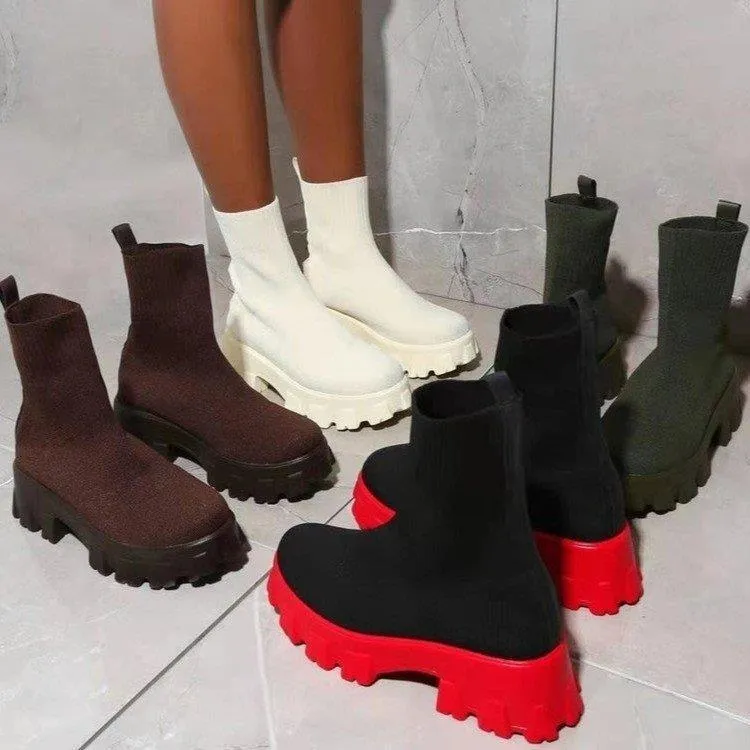 Large Size 43 Couple Socks Boots 2025 Autumn New Thick-Bottom Leisure Knitted Short Boots Women's Thick-Bottom Mid-Sleeve Women's Boots HZ0115