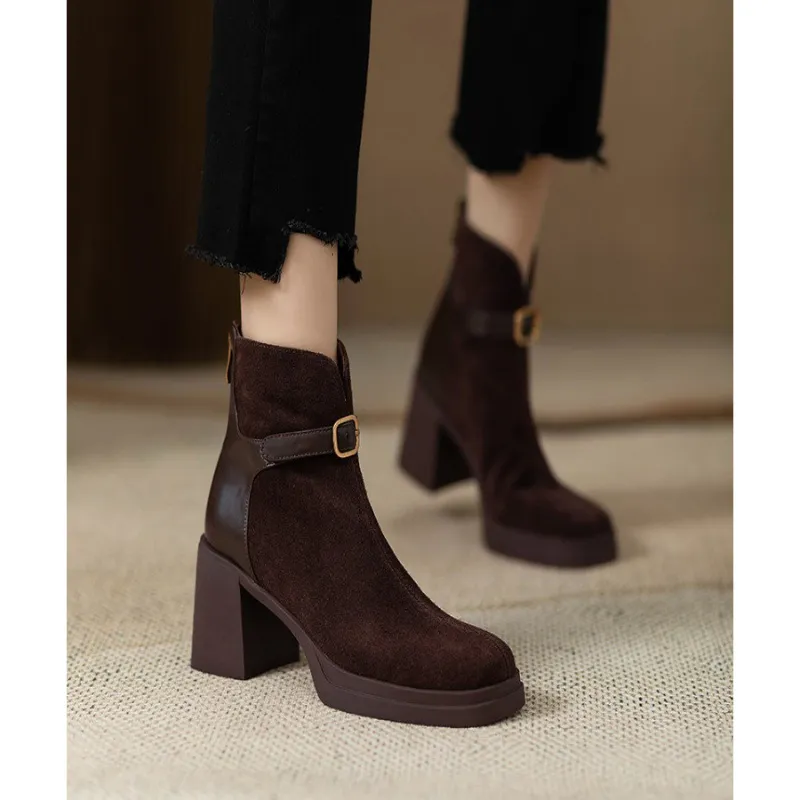 Close Your Eyes Into The Thick Bottom And Splicing Short Fashion Boots Women Autumn And Winter After The Zipper Frosting High And Short Boots HZ0115
