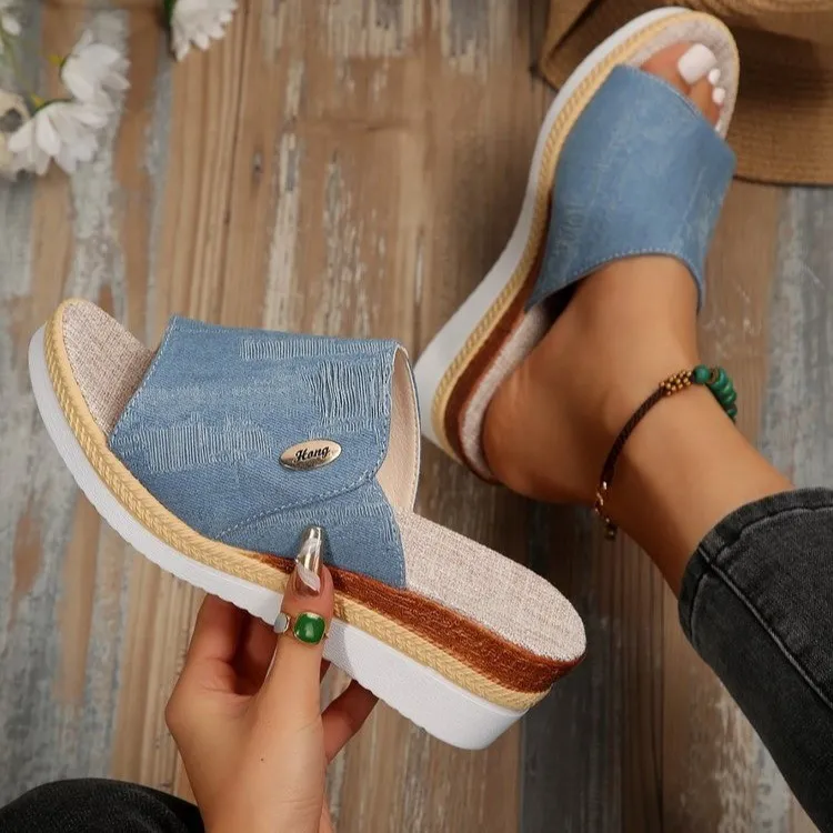 2025 New Summer Women's Slope And Thick Bottom Fish Mouth Slippers Large Code With Slope And Slippers Women HZ0115