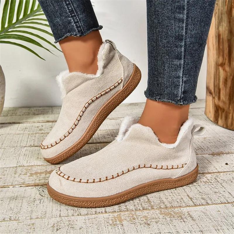 2025 New Fashion Plus Velvet Warm Northeast Cotton Boots Women Casual Solid Color Velvet Retro Large Size Snow Boots HZ0115