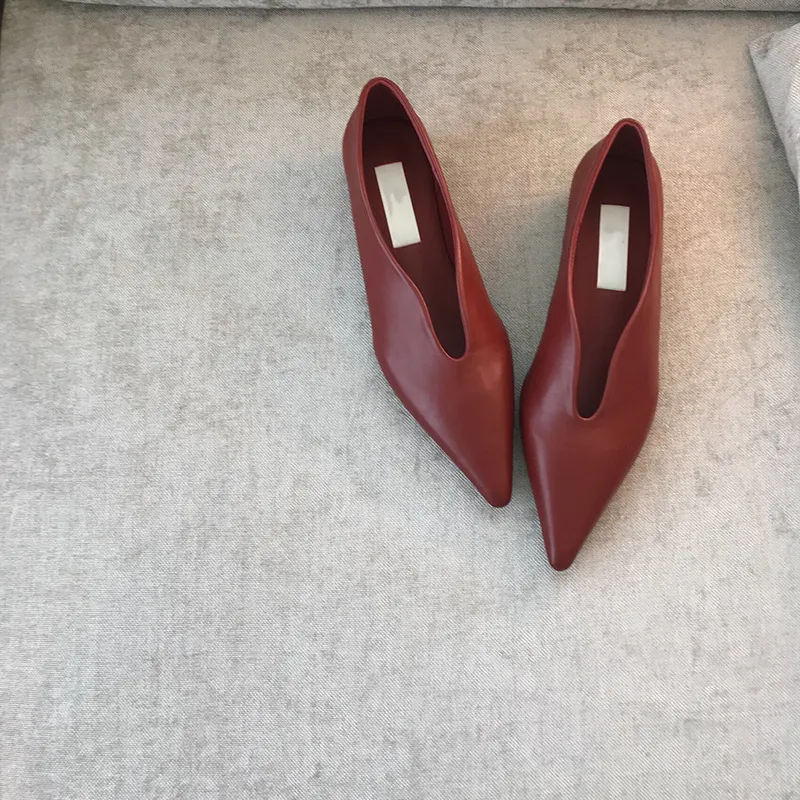 Anaokbos Pointed Shallow Single-Shoe Temperament Retro Early Spring Flat Bottom Casual Low Heel Thin Wedding Shoes Witch Shoes HZ0115