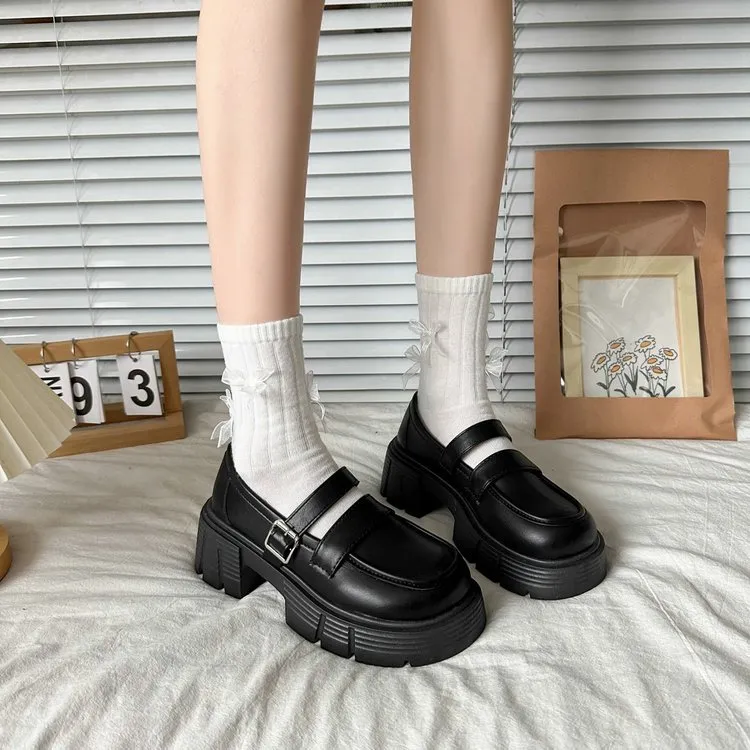 Coarse-Heeled British Wind Small Leather Shoes Women 2025 Spring New Thick-Soled Round Head Single-Shoe Mary Precious Shoes HZ0115