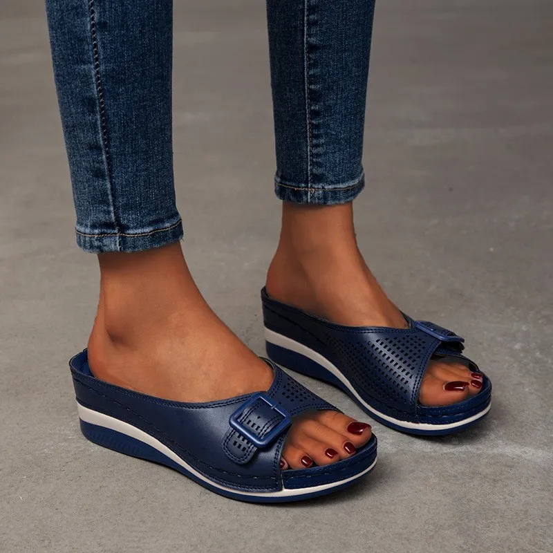 2025 Summer New Large-Size Slope And Slippers Women's Casual Fashion Thick Bottom Slope With A Word With Women's Slippers HZ0115