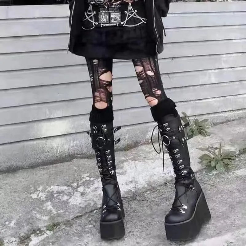 Ultra-Thick Bottom Knight Boots Women 2025 New Dark Style Punk High-Sleest Boots With Locomotive Long-Treneled Tidal Boots HZ0115