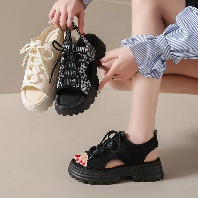 Flying Sports Sandals Women 2025 Summer New Korean Version Of The Pine Cake Thick-Sed Fashion Casual Fish Mouth Sandals HZ0115