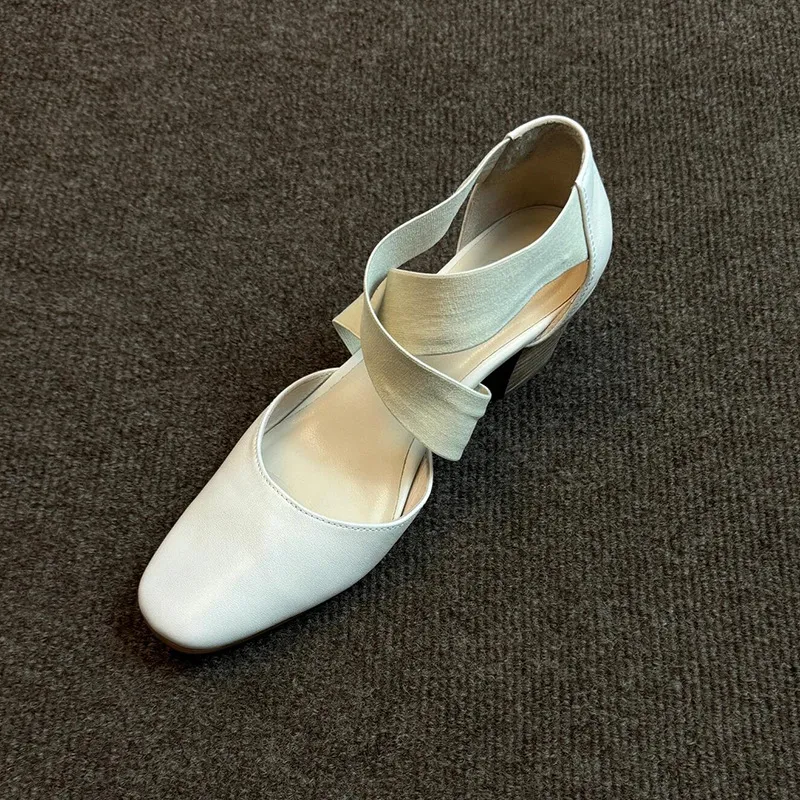New Retro Ballet High Heel Children Thick Heel Cross-Lace Hollow Casual Head Sandals HZ0115