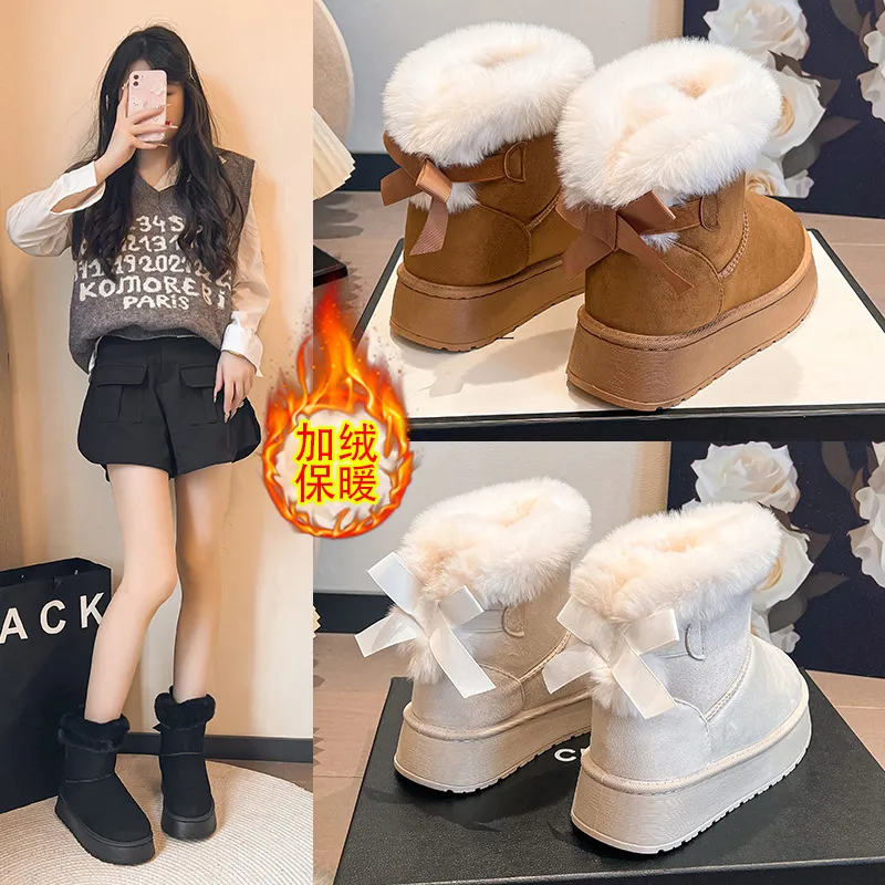 Large-Size Snow Boots Women 2025 Winter New Leisure Hair Outlet Warm Outside Wearing Thick Cotton Boots HZ0115