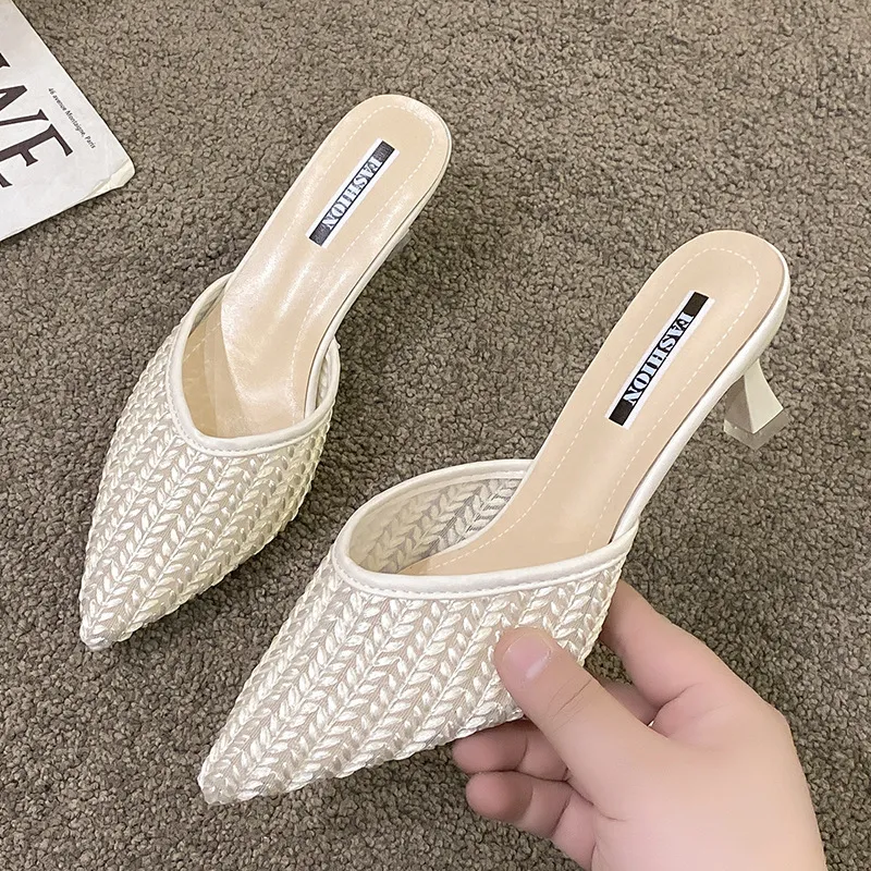 Net Red Simple Fashion Cool Drag 2025 Summer New Female Drag Korean Version With A Word Lady Fashion High Heel Slippers HZ0115