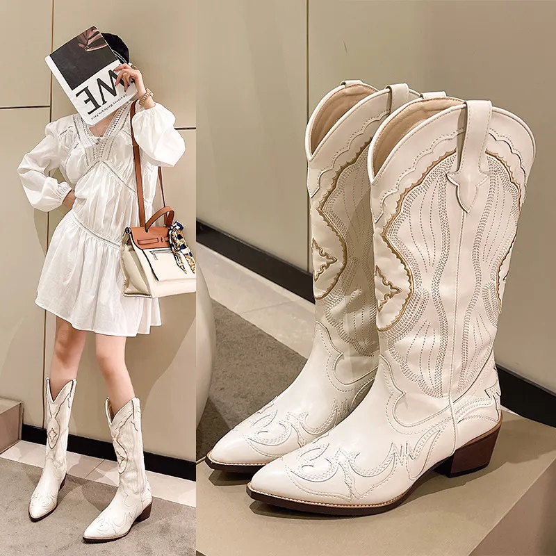 Long Boots Barrel Knight Boots High-Cruler Fat Rice White Pointed Autumn And Winter 2025 New Su Yin High-End V-Collar Woman HZ0115