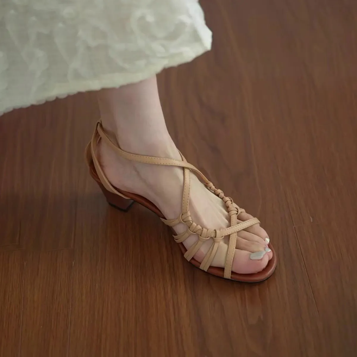 French Temperament Weaving Hollow Word With Exposed Toe Coarse Sandals Set Holiday Style Roman Shoes Woman HZ0115