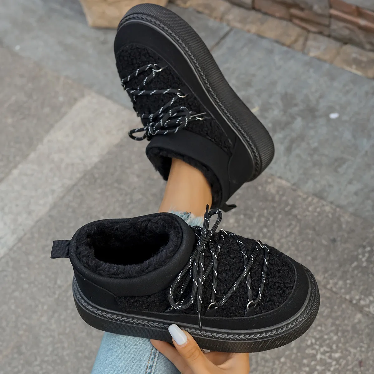 Thick Bottom Cross Strap 2025 Autumn And Winter New Fashion Plus Thick Warm Short Barrel Pedal Tight Cotton Shoes HZ0115