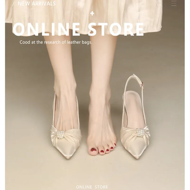French Small Heel Single Shoes Sandals Women's Summer Fairy Style Dress In The Tip Of The Head White Fine Heel High Heels HZ0115
