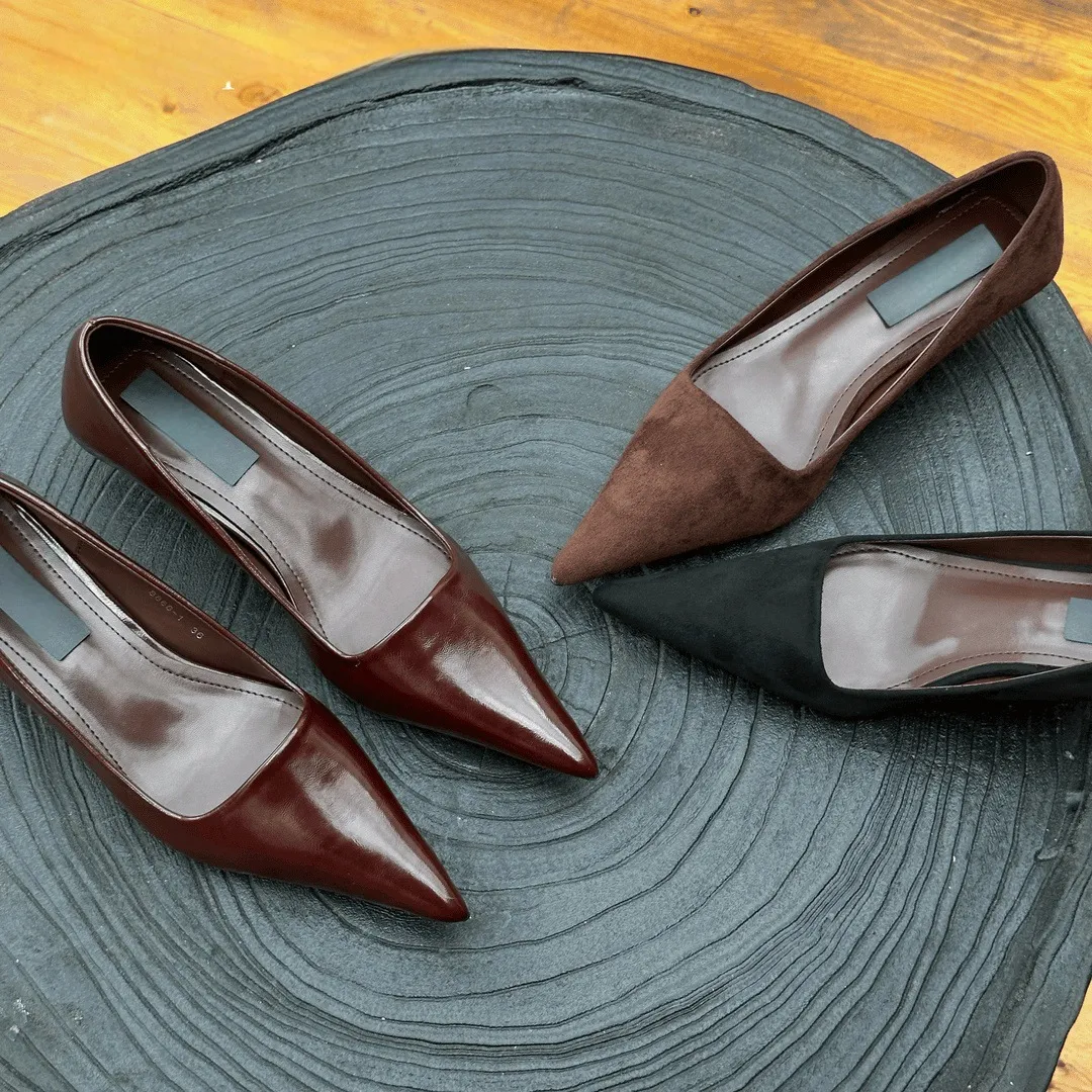 Small Design Sense Retro Pointy Commute Single Shoes In The Fall Of 2025 New French Temperament Kitten Low Heels HZ0115