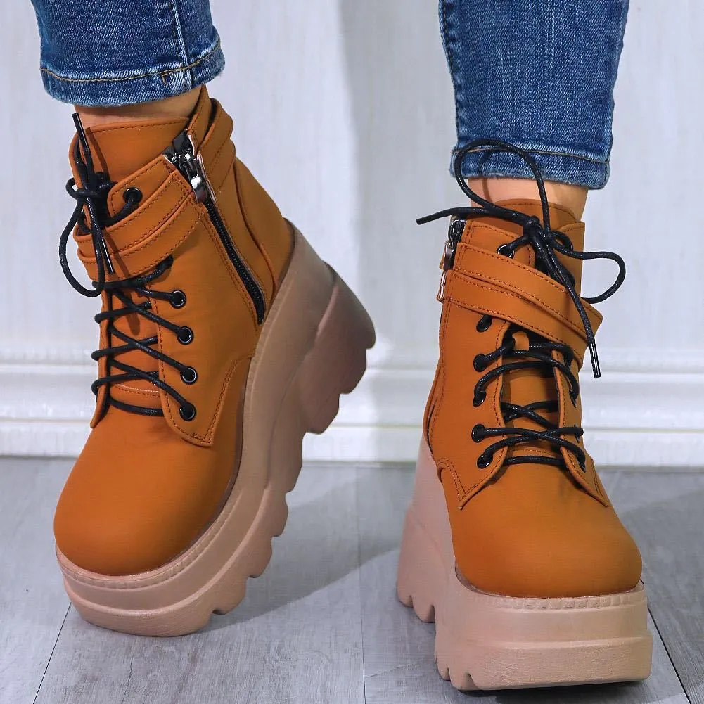 Thick Bottom Burst Of Loose Cake And Osts Color High Help With A Word Buckle Casual Large Size Female Boots HZ0115